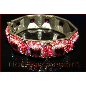NSA|Bigiotteria : Bracciale Braccialetto a Molla oro scuro lucite e strass ROSSO