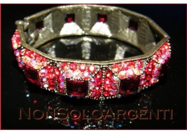 NSA|Bigiotteria : Bracciale Braccialetto a Molla oro scuro lucite e strass ROSSO