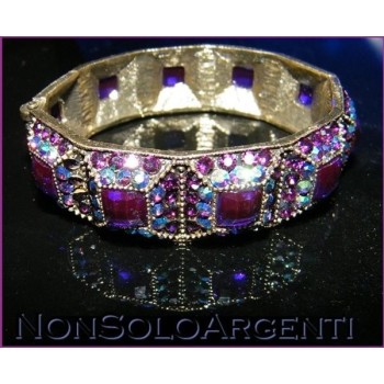 NSA|Bigiotteria : Bracciale Braccialetto a Molla oro scuro lucite e strass Viola