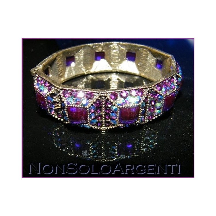 NSA|Bigiotteria : Bracciale Braccialetto a Molla oro scuro lucite e strass Viola