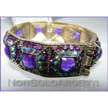 NSA|Bigiotteria : Bracciale Braccialetto a Molla oro scuro lucite e strass Viola
