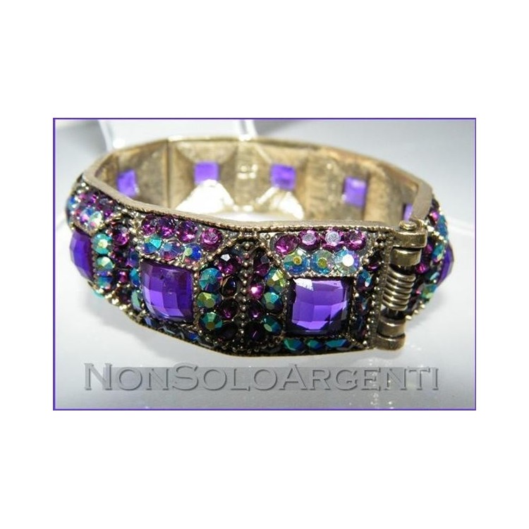 NSA|Bigiotteria : Bracciale Braccialetto a Molla oro scuro lucite e strass Viola