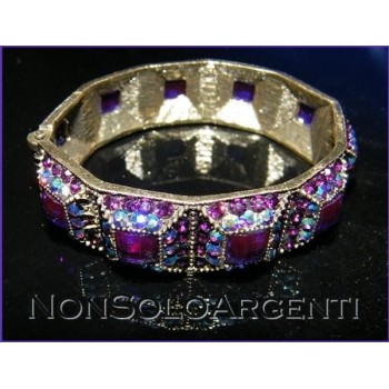 NSA|Bigiotteria : Bracciale Braccialetto a Molla oro scuro lucite e strass Viola