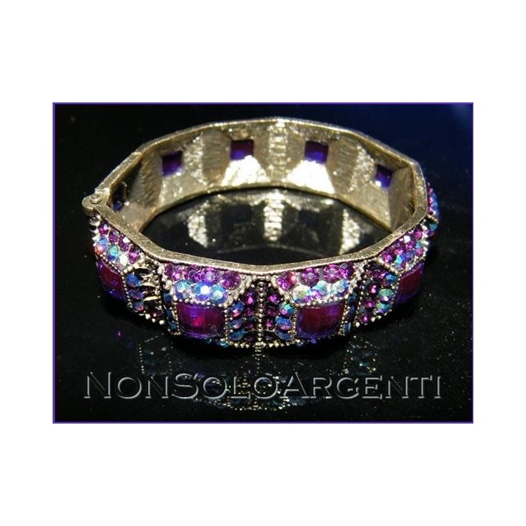 NSA|Bigiotteria : Bracciale Braccialetto a Molla oro scuro lucite e strass Viola