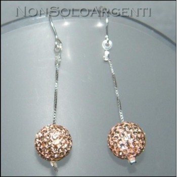 NSA|Argento 925 Rodiato : Orecchini a ciondolo Con Sfere a Pavè di Zirconia rosa pesca