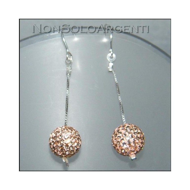 NSA|Argento 925 Rodiato : Orecchini a ciondolo Con Sfere a Pavè di Zirconia rosa pesca