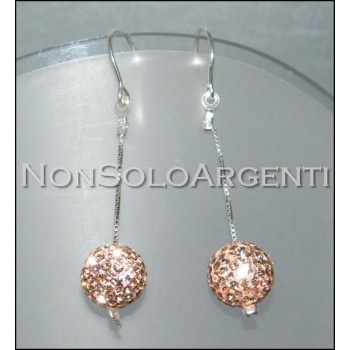 NSA|Argento 925 Rodiato : Orecchini a ciondolo Con Sfere a Pavè di Zirconia rosa pesca