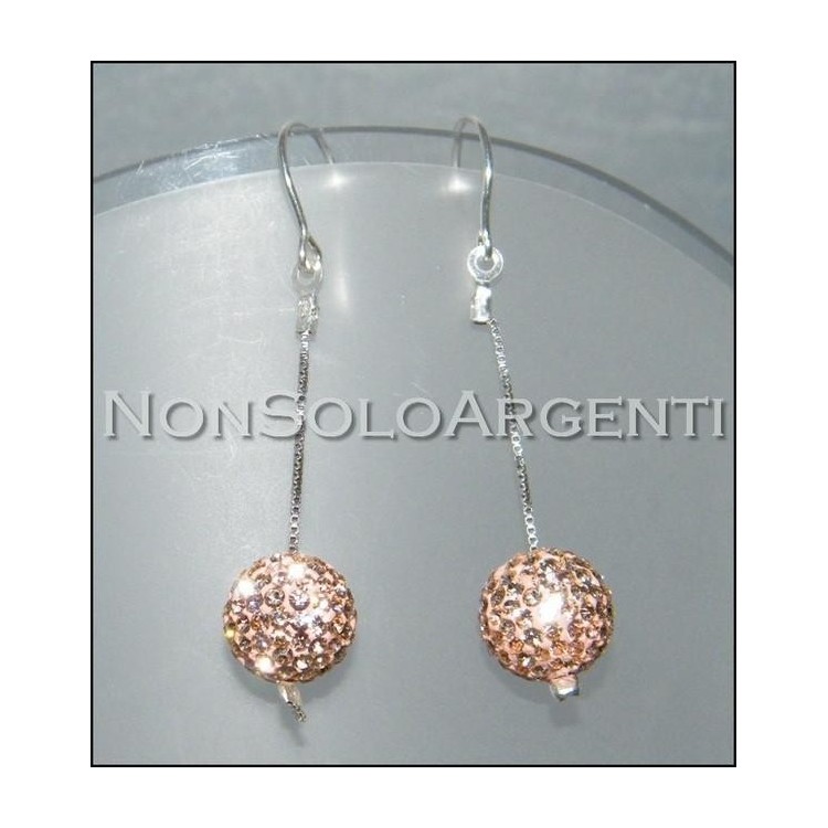 NSA|Argento 925 Rodiato : Orecchini a ciondolo Con Sfere a Pavè di Zirconia rosa pesca