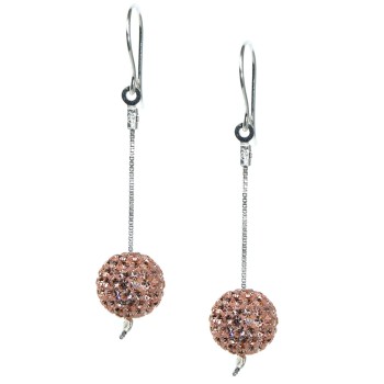 NSA|Earrings in 925 silver pendant with peach pink cubic zirconia spheres