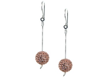 NSA|Earrings in 925 silver pendant with peach pink cubic zirconia spheres