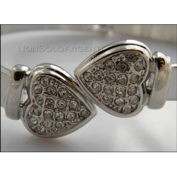 NSA|Bigiotteria : Bracciale Braccialetto a Molla cromato argentato Con Cuori di strass