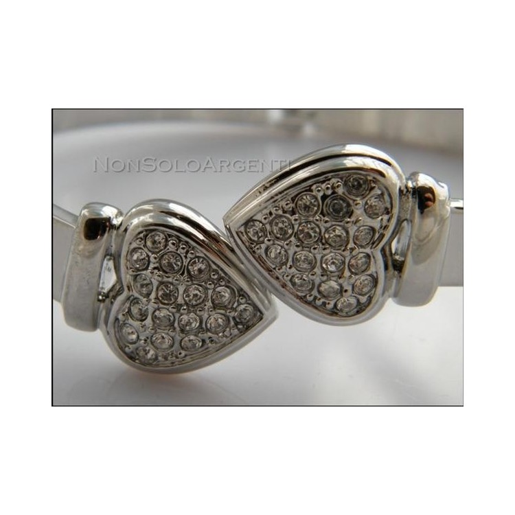 NSA|Bigiotteria : Bracciale Braccialetto a Molla cromato argentato Con Cuori di strass