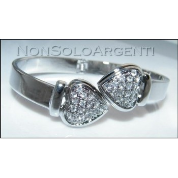 NSA|Bigiotteria : Bracciale Braccialetto a Molla cromato argentato Con Cuori di strass