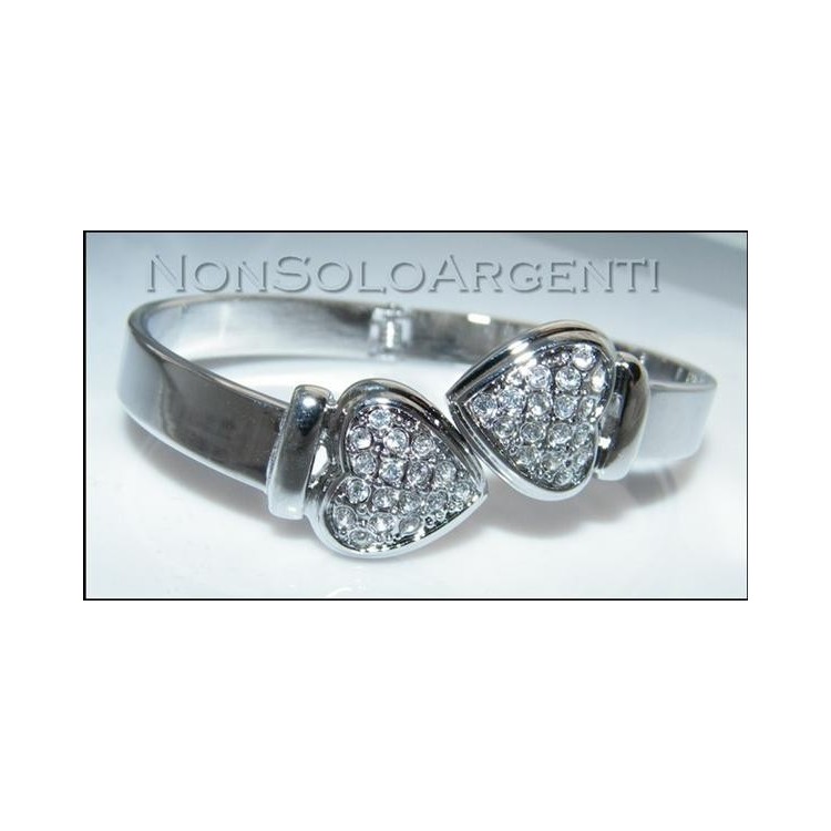 NSA|Bigiotteria : Bracciale Braccialetto a Molla cromato argentato Con Cuori di strass