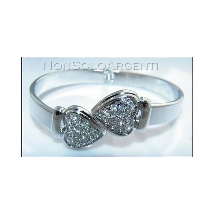 NSA|Bigiotteria : Bracciale Braccialetto a Molla cromato argentato Con Cuori di strass