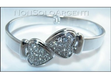 NSA|Bigiotteria : Bracciale Braccialetto a Molla cromato argentato Con Cuori di strass