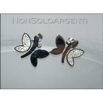 NSA|Orecchini Bigiotteria - lam Argento e rodiata. Farfalla a perno con zirconi