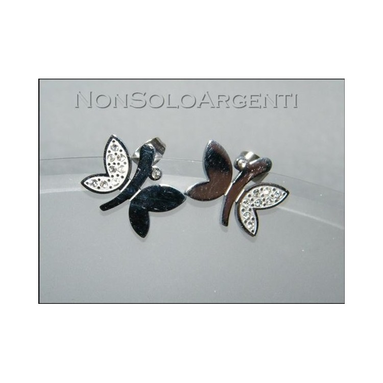 NSA|Orecchini Bigiotteria - lam Argento e rodiata. Farfalla a perno con zirconi
