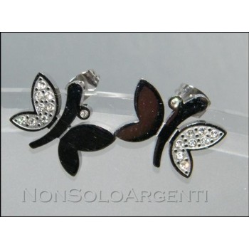 NSA|Orecchini Bigiotteria - lam Argento e rodiata. Farfalla a perno con zirconi