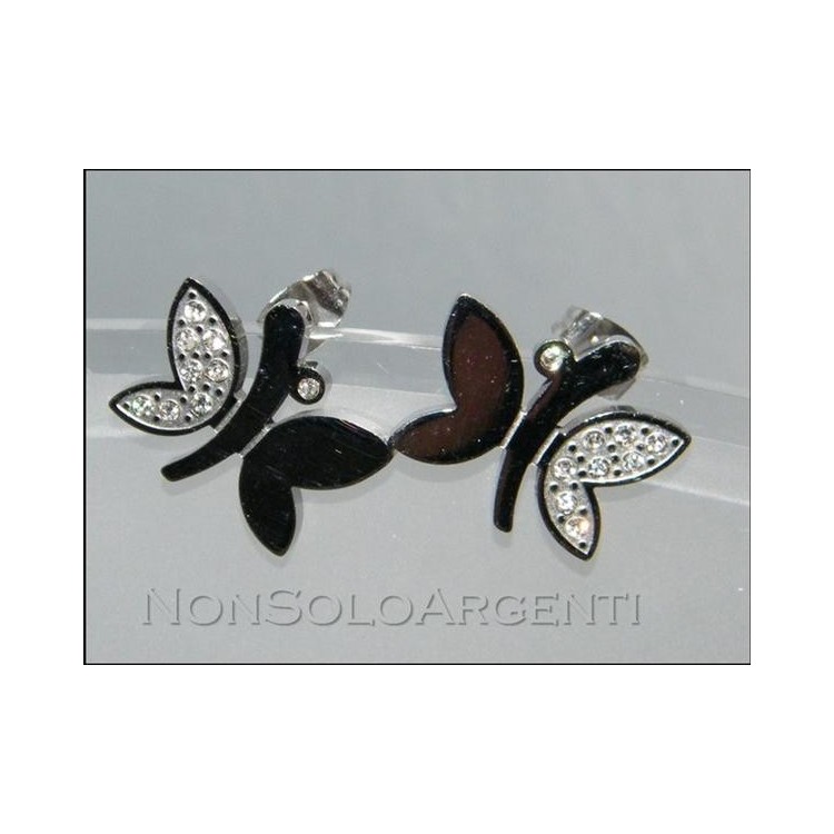 NSA|Orecchini Bigiotteria - lam Argento e rodiata. Farfalla a perno con zirconi