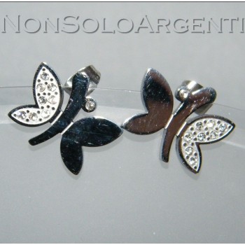 NSA|Silver laminated earrings with butterfly and zircons for women