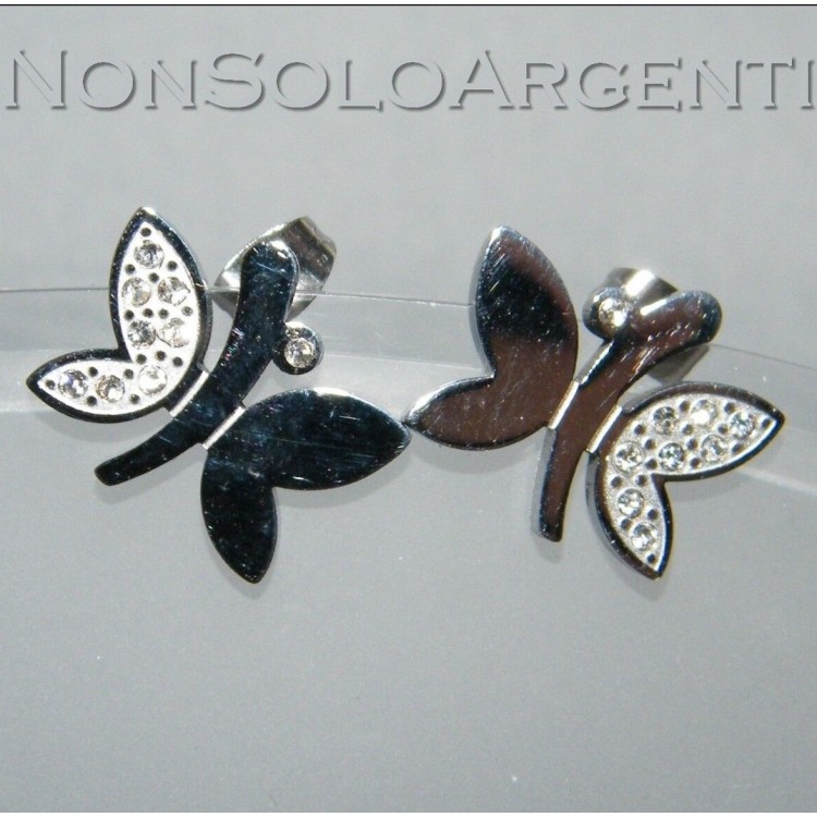 NSA|Silver laminated earrings with butterfly and zircons for women