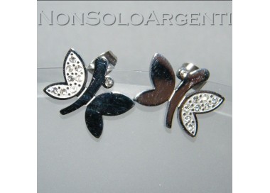 NSA|Orecchini laminati Argento con Farfalla e zirconi per donna