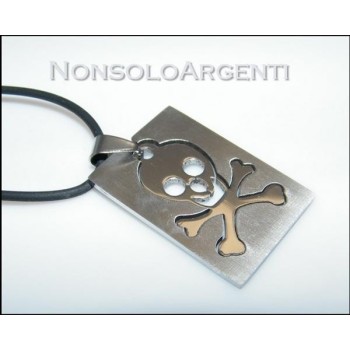 NSA|Acciaio : Collana uomo / donna caucciu con ciondolo teschio puzzle scomponibile liscio e satinato