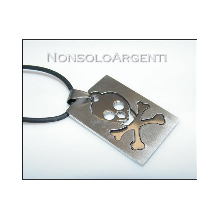 NSA|Acciaio : Collana uomo / donna caucciu con ciondolo teschio puzzle scomponibile liscio e satinato