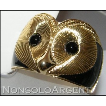 NSA|Bigiotteria : Bracciale Braccialetto a Molla colore ORO con smalto nero o azzurro madreperlato Gufo
