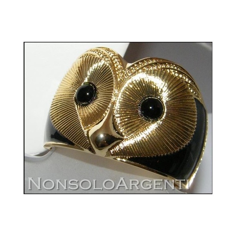 NSA|Bigiotteria : Bracciale Braccialetto a Molla colore ORO con smalto nero o azzurro madreperlato Gufo