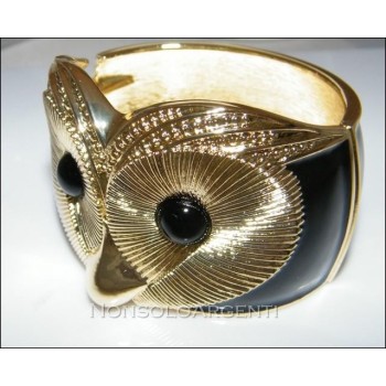 NSA|Bigiotteria : Bracciale Braccialetto a Molla colore ORO con smalto nero o azzurro madreperlato Gufo