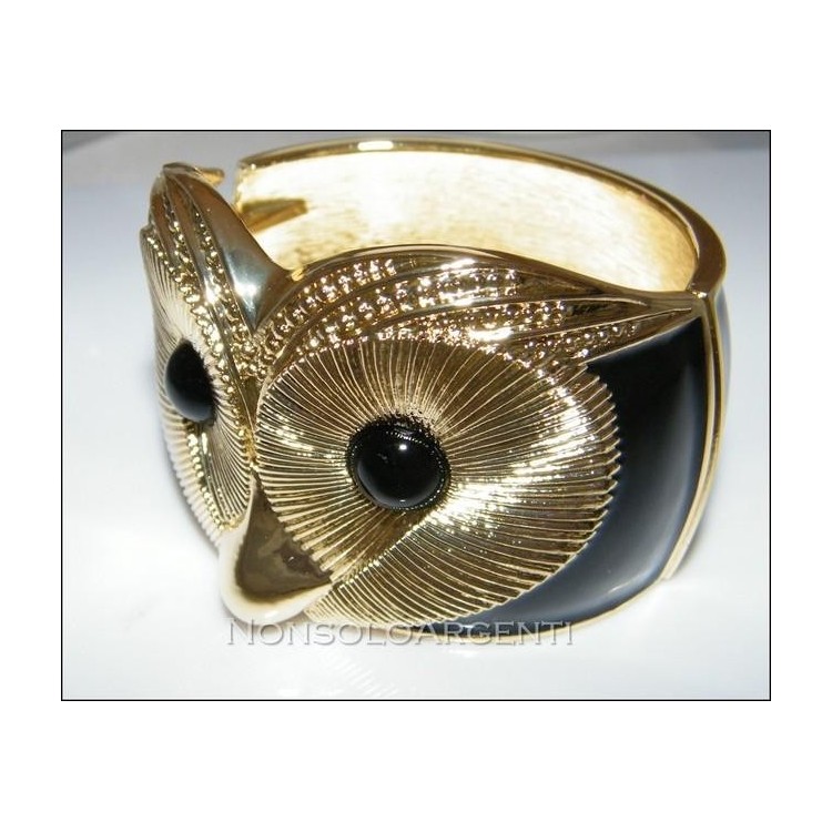 NSA|Bigiotteria : Bracciale Braccialetto a Molla colore ORO con smalto nero o azzurro madreperlato Gufo