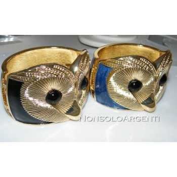 NSA|Bracciale rigido molla gufo colore ORO con smalto nero o azzurro madreperlato