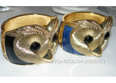 NSA|Bracciale rigido molla gufo colore ORO con smalto nero o azzurro madreperlato