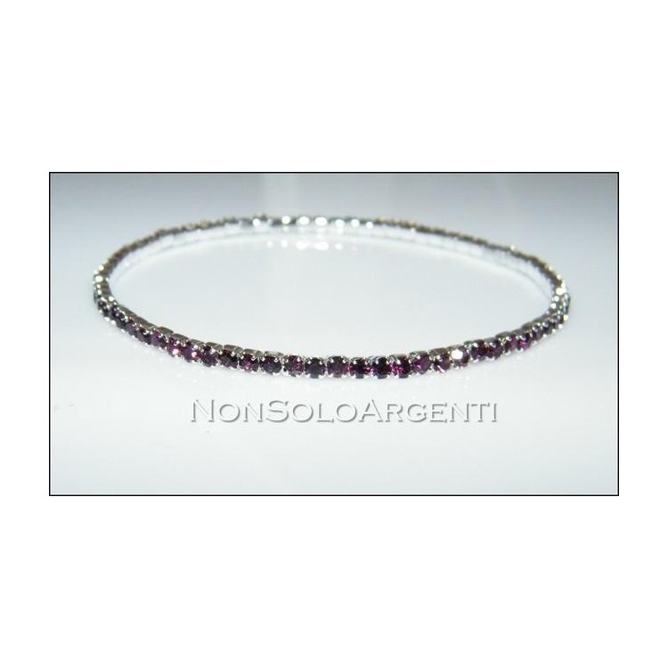NSA|Bigiotteria : Bracciale Braccialetto Tennis Elastico Argentato 1 fila strass piccoli VIOLA