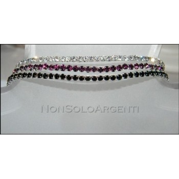 NSA|Bigiotteria : Bracciale Braccialetto Tennis Elastico Argentato 1 fila strass piccoli vari colori