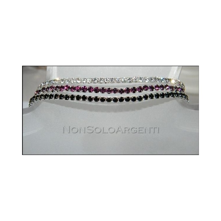 NSA|Bigiotteria : Bracciale Braccialetto Tennis Elastico Argentato 1 fila strass piccoli vari colori