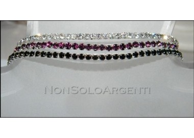 NSA|Bigiotteria : Bracciale Braccialetto Tennis Elastico Argentato 1 fila strass piccoli vari colori