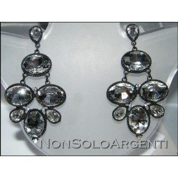 NSA|Bigiotteria : Orecchini colore nero con grandi strass sfaccettati bianchi