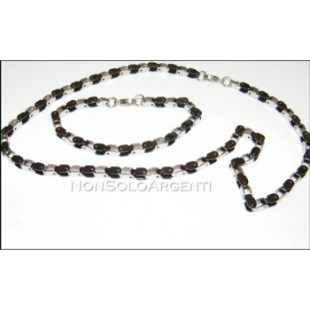 NSA|Acciaio : Collana Bracciale uomo / donna Stainless Steel silver argentato e nero