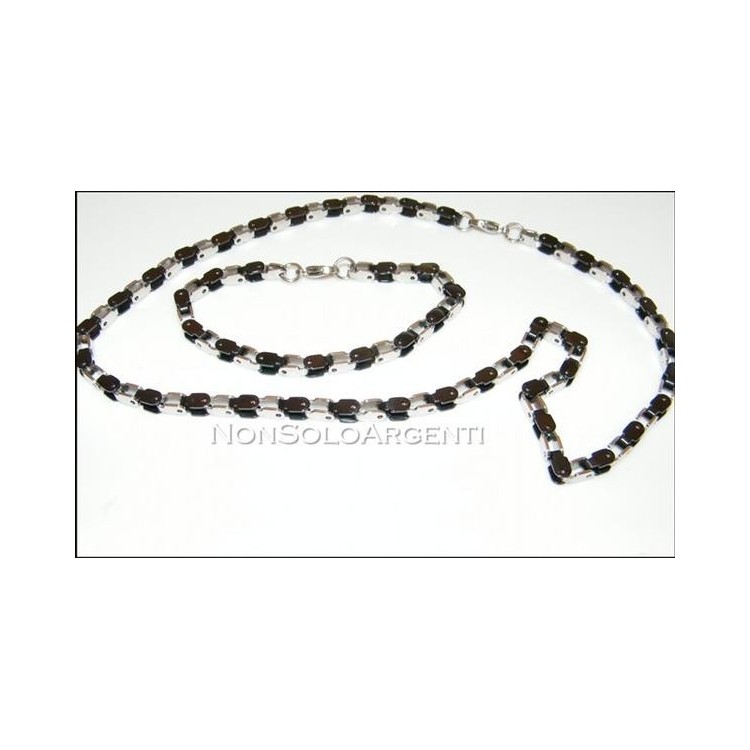 NSA|Acciaio : Collana Bracciale uomo / donna Stainless Steel silver argentato e nero