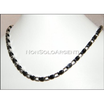 NSA|Acciaio : Collana Bracciale uomo / donna Stainless Steel silver argentato e nero