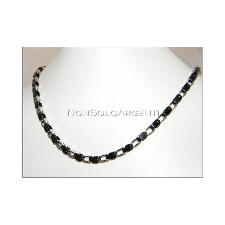 NSA|Acciaio : Collana Bracciale uomo / donna Stainless Steel silver argentato e nero