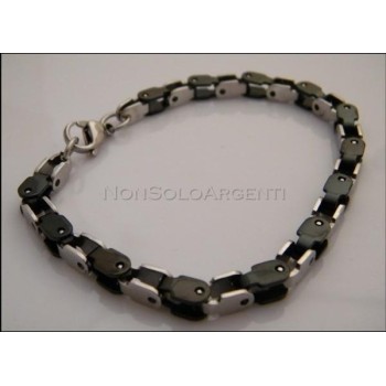 NSA|Acciaio : Collana Bracciale uomo / donna Stainless Steel silver argentato e nero