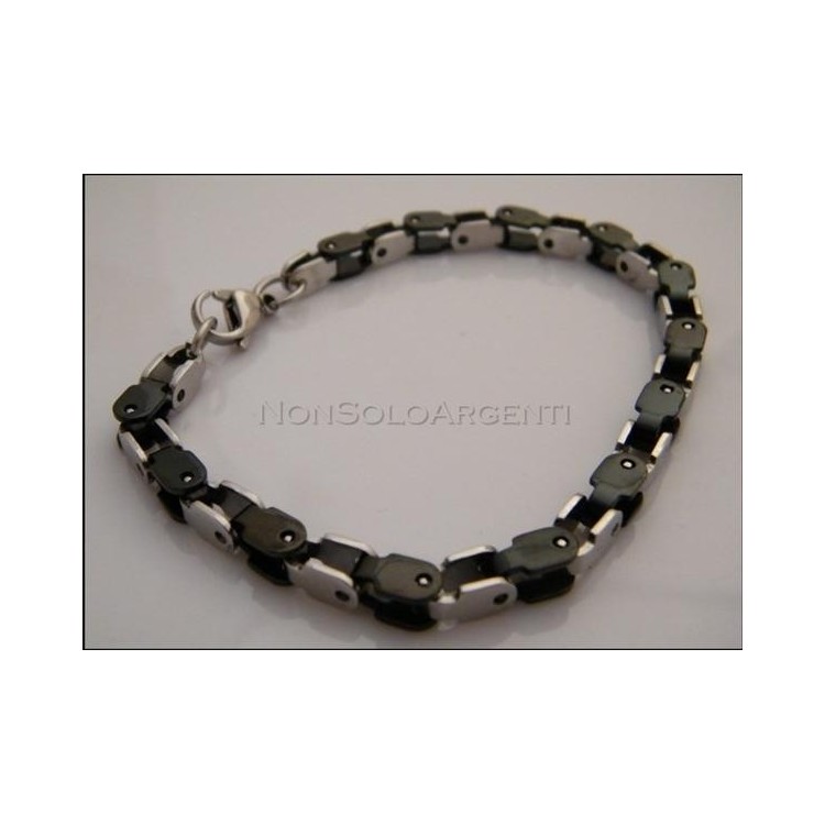 NSA|Acciaio : Collana Bracciale uomo / donna Stainless Steel silver argentato e nero