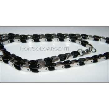 NSA|Bracciale uomo acciaio maglia quadrata silver argentato e nero