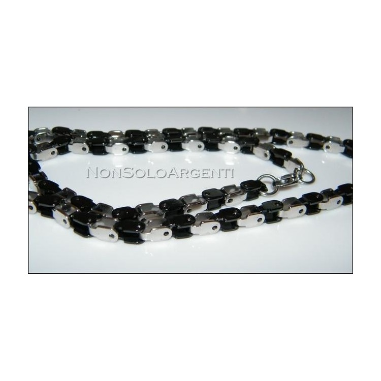 NSA|Men's silver and black square mesh steel bracelet