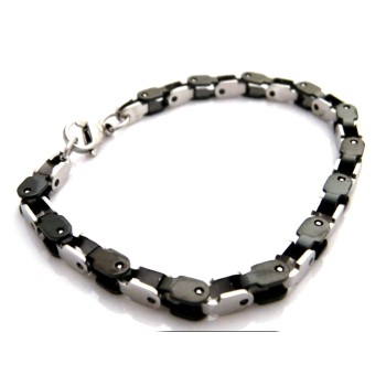 NSA|Men's silver and black square mesh steel bracelet