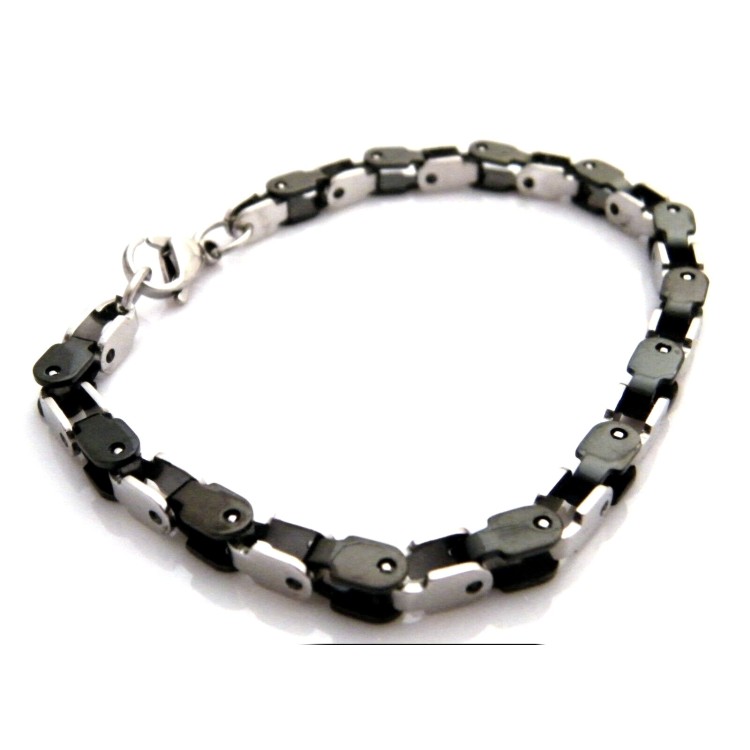 NSA|Men's silver and black square mesh steel bracelet